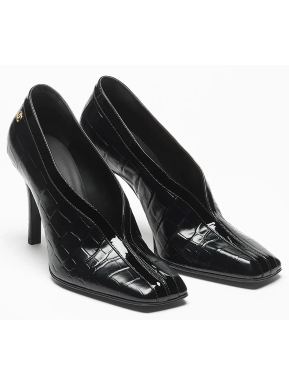 Chanel 26S Blazy Black Crocodile Croc Embossed Patent CC Gold Logo Heel Pump 41 - Picture 1 of 16
